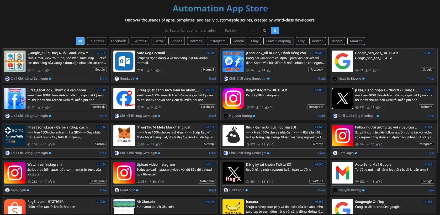 Giới thiệu Store Gemlogin – Nền tảng cung cấp Script Automation Đa Năng cho MMO
