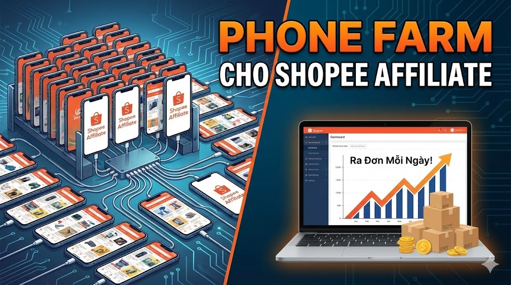 Phone Farm Cho Shopee Affiliate: Bí Mật Xây Dựng Đế Chế Ra Đơn Tự Động & Bùng Nổ Traffic 2025